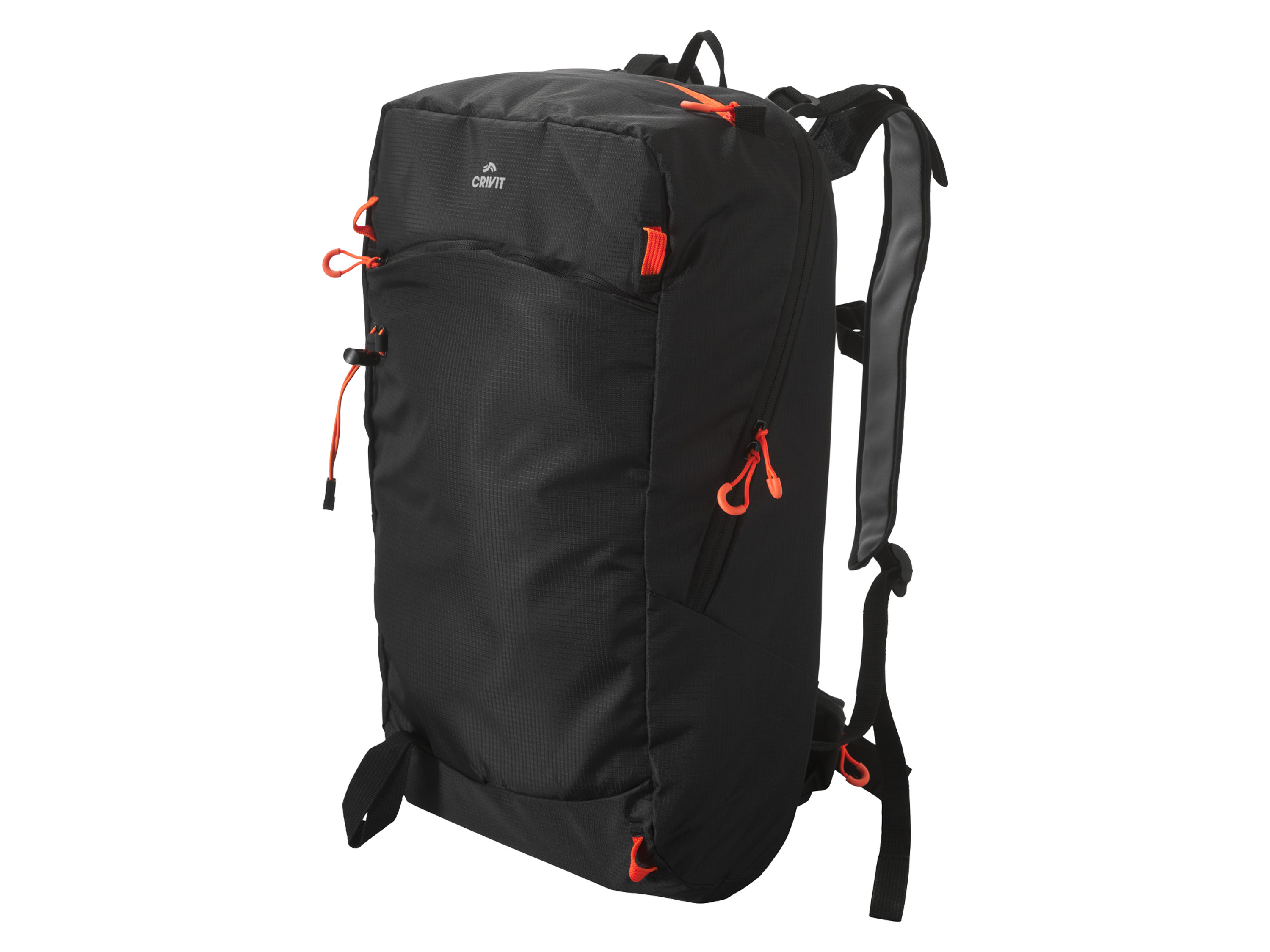 CRIVIT Ski- und Snowboard Rucksack (Skirucksack Freeride)““ | seitliche Reißverschlusstaschen für weiteres Zubehör Linke Seitentasche enthält zusätzlich 5 elastische Schlaufen für Werkzeuge Gepolsterte, verstellbare Schultergurte Verstellbarer Brustgurt Verstellbarer Hüftgurt mit Steckschnalle für optimale Lastenkontrolle Mit 2 Tragegriffen vorne und oben Volumen: ca. 45 l Max. Belastung: ca. 14 kg Maße: ca. 36 x 31 x 58 cm L x B x H Skirucksack Freeride Idealer Begleiter für Touren im Schnee Geräumiges Hauptfach mit 2-Wege-Reißverschluss und diversen Organisationsfächern Frontfach mit Reißverschluss Gepolsterter Rücken Gepolsterte