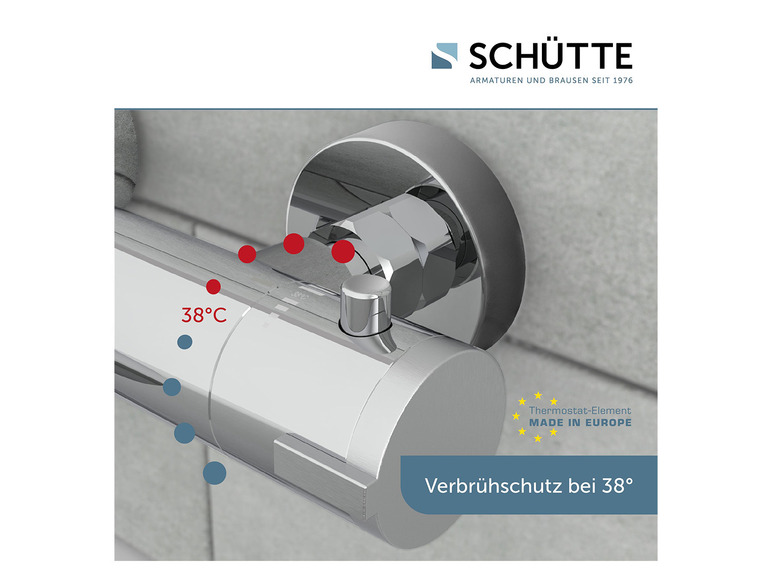 Quadratischer Duschkontrollknopf – Verchromt, Für SMA Thermostat-Armatur, Mit Stoppring
