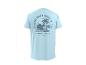 Hellblaues T-Shirt mit Palmen-, Sonnen- und Wellenmotiv, mit dem Text „BRIGHT DAYS BOLD VIBES SUNSHINE & WAVES“.