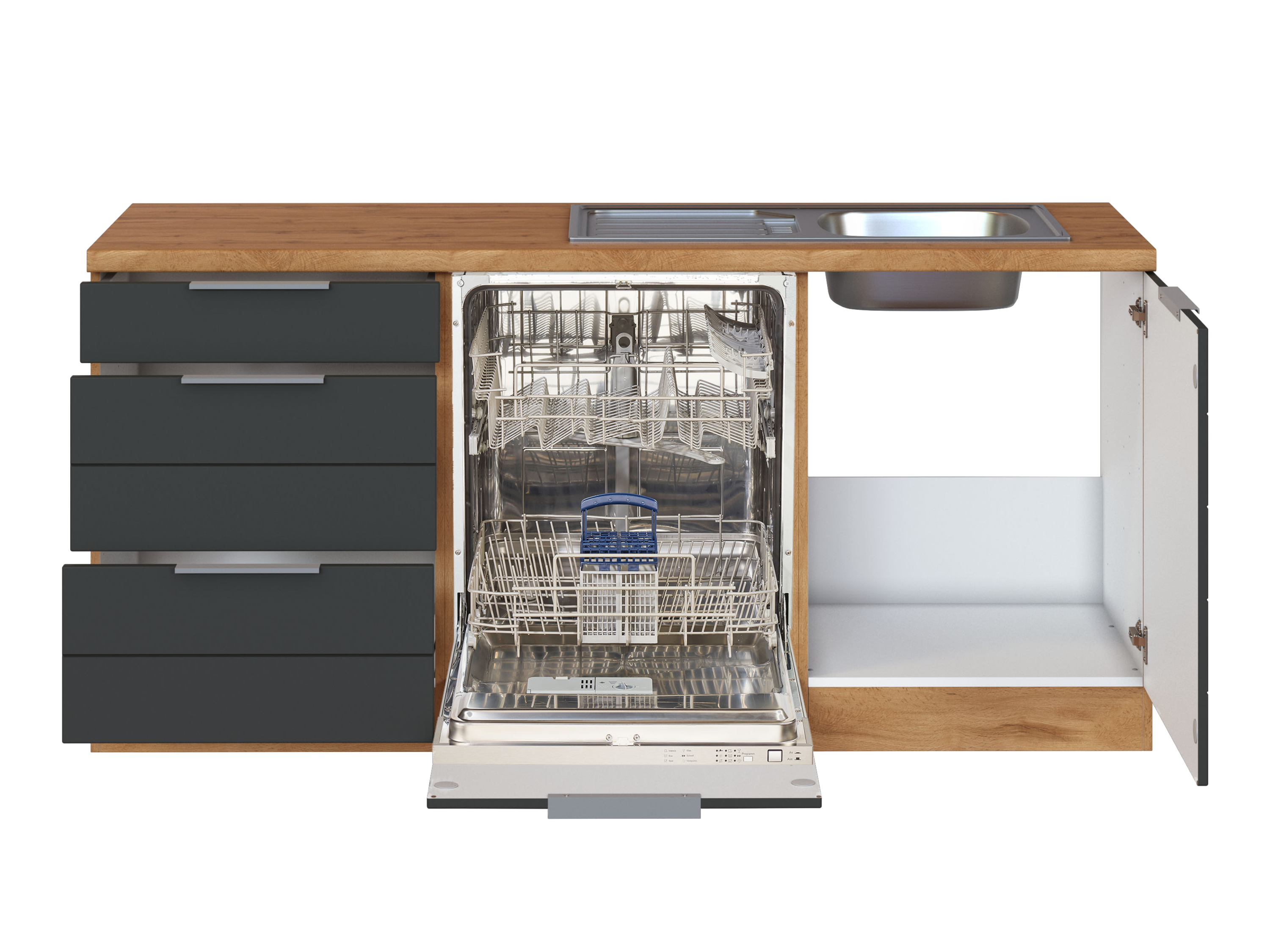 Thumbnail - HELD Küchenzeile »Bonn«, mit Elektrogeräten (240/180 cm, wotaneiche/ matt grau)