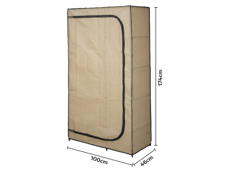 Beiger Stoffschrank mit Reißverschluss, Maße 174x100x46cm.