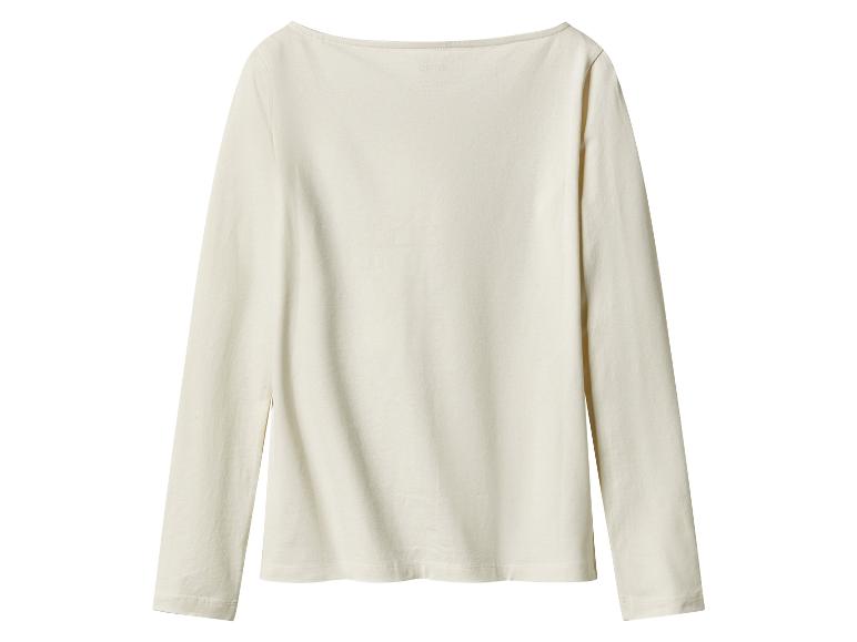 Cremefarbenes Langarmshirt mit U-Boot-Ausschnitt, von hinten gesehen.