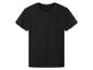Schwarzes T-Shirt mit kurzen Ärmeln und Rundhalsausschnitt.