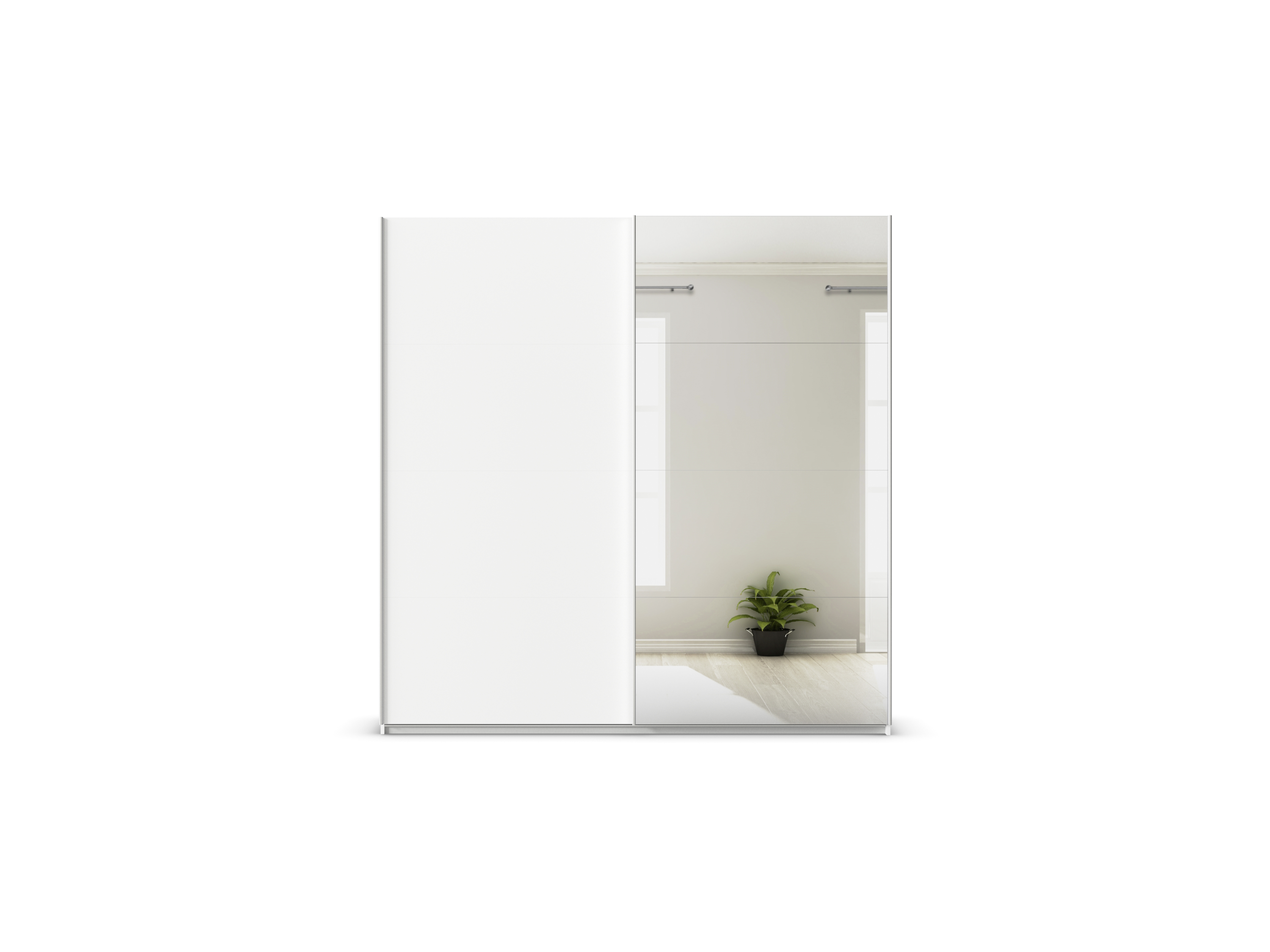 Thumbnail - rauch ORANGE Quadra Schwebetürenschrank mit Spiegelelementen (Premium-Zubehör, Korpus Weiß, 226 x 230 cm)