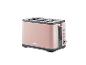 Rosa Toaster mit grauen Akzenten und zwei Schlitzen für Brot.