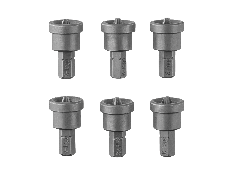 Sechs Schraubendreher-Bits mit magnetischem Halter, beschriftet mit „K-logo“ und „S2 PH2“.