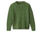 Grüner Strickpullover mit Rundhalsausschnitt auf weißem Hintergrund.