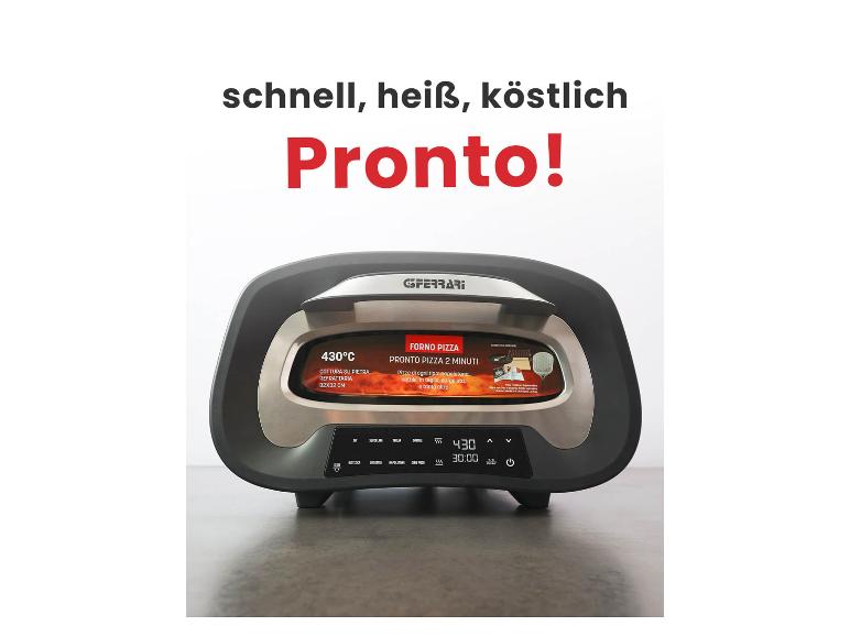 Pizzaofen mit 430°C und 32x32 cm Steinplatte, der Pizza in 2 Minuten backt.