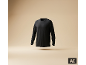 Schwarzes Langarmshirt für Herren, schwebend vor beigem Hintergrund.