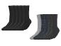 Fünf Paar schwarze Socken und fünf Paar graue, marineblaue und gemusterte Socken.
