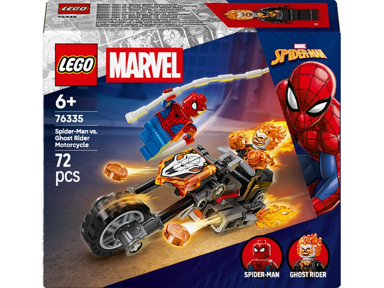 Bauspielzeug-Set mit Spider-Man und Ghost Rider auf Motorrad, 72 Teile, für Alter 6+