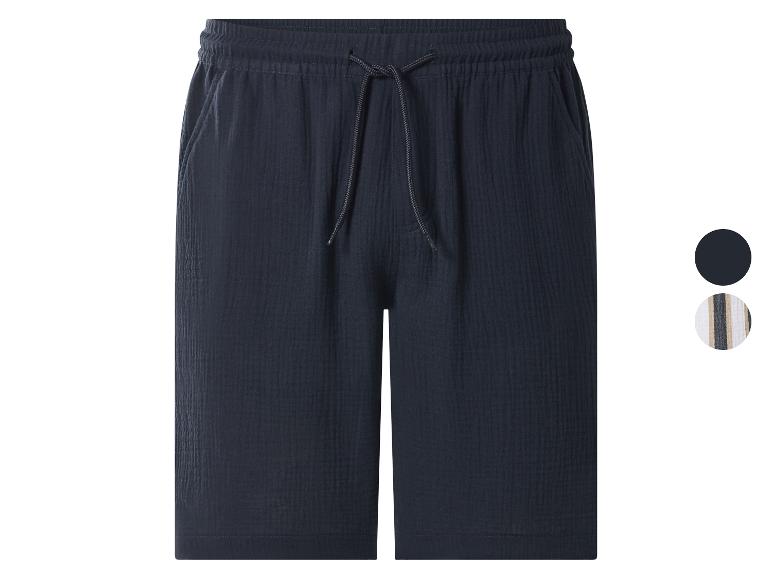 Dunkelblaue Baumwollshorts mit verstellbarem Kordelzug.