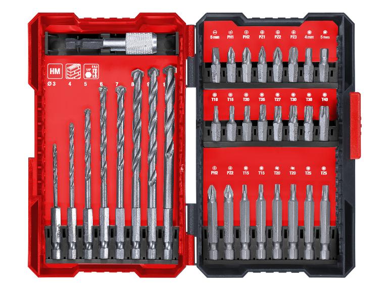 Bohrer- und Bit-Set mit verschiedenen Größen von Bohrern und Schrauberbits.