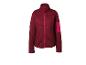 Bordeauxrote Damen-Fleecejacke mit pinkem Reißverschluss und Ärmeltasche.