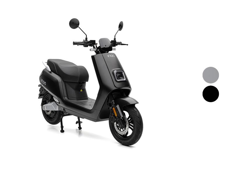 Schwarzer Elektroroller mit zwei Farbmustern: Grau und Schwarz.