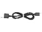 Schwarzes USB-Kabel mit USB-A- und USB-C-Anschluss, mit Gummiband zusammengebunden.