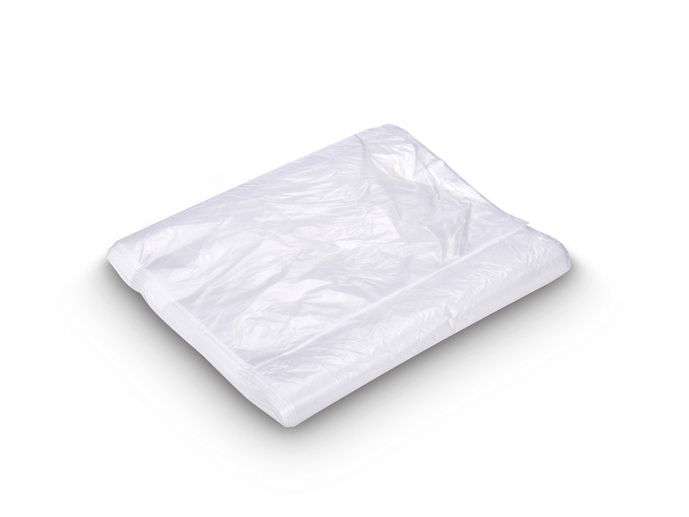 Ein Stapel weiße Plastikmüllsäcke.
