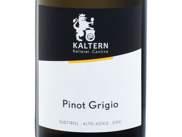 Eine Flasche Kaltern Pinot Grigio Wein.