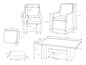 Eine schematische Darstellung einer Gartenmöbelgarnitur mit zwei Stühlen und einem Tisch.