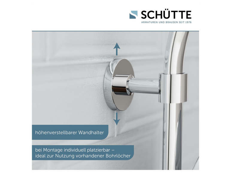 Nahaufnahme einer höhenverstellbaren Duschkopfhalterung von Schütte.