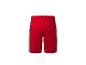 Rote Sportshorts mit grauen und schwarzen Seitenstreifen.