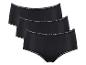 Set aus drei schwarzen Slips mit weißer Spitzenborte.