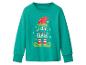 Grünes Langarmshirt mit Weihnachtselfen-Aufdruck und dem Text „Let's take an Elfie“.