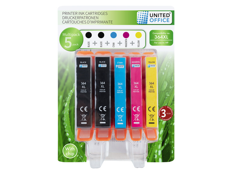 Tintenpatronen für HP-Drucker, 5er-Pack, schwarz, cyan, magenta, gelb