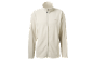 Beige Fleecejacke mit Reißverschluss und Stehkragen.
