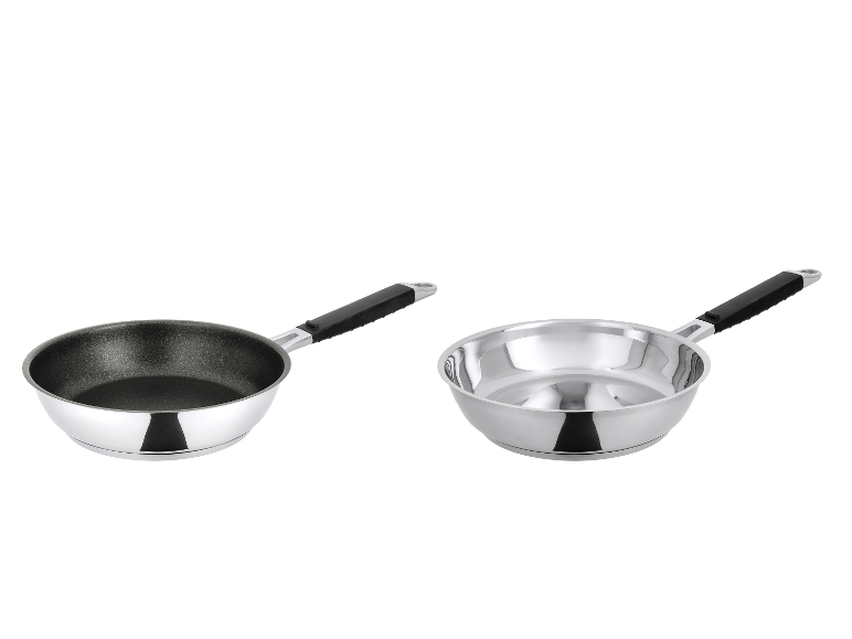 SILVERCREST® Premium Edelstahlpfannen: eine beschichtet, eine unbeschichtet, Ø 24 cm.