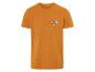 Ein orangefarbenes T-Shirt mit der Aufschrift 'Raw Denim'