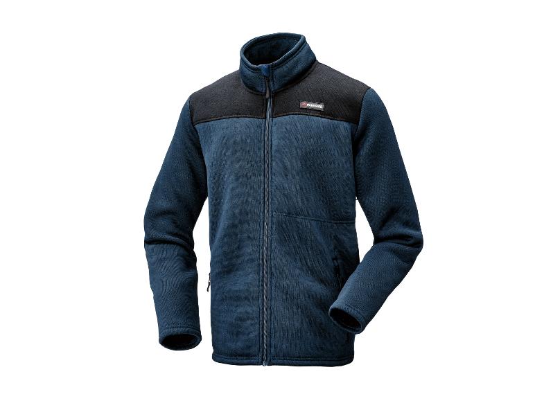 Dunkelblaue Parkside Fleecejacke mit schwarzen Schultern auf weißem Hintergrund.