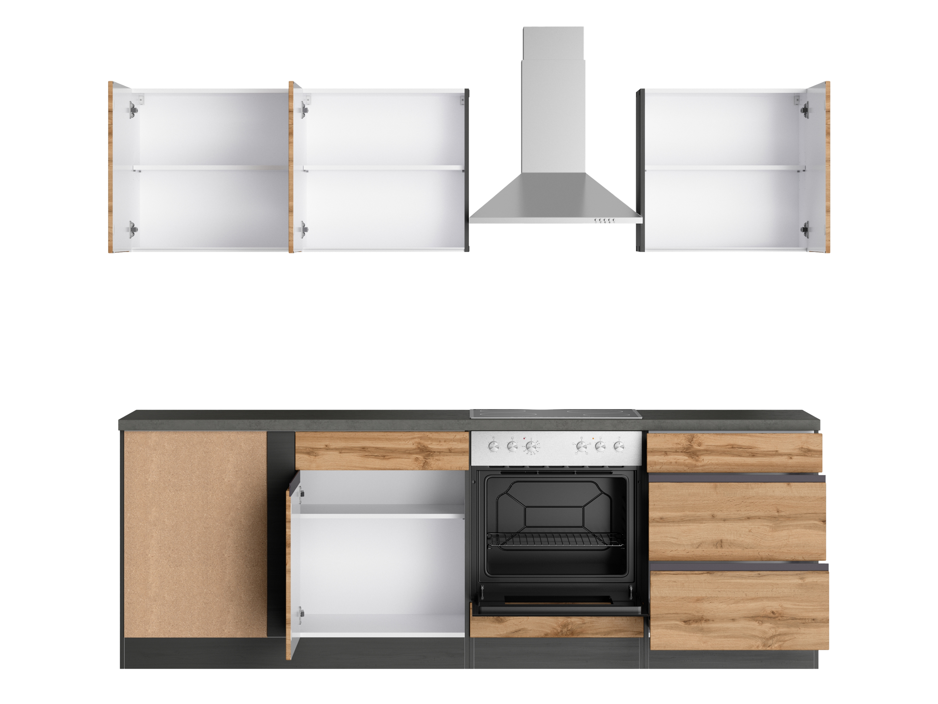 Thumbnail - HELD Berlin Küchenzeile (Breite 240/240 cm, grafit/ wotaneiche)