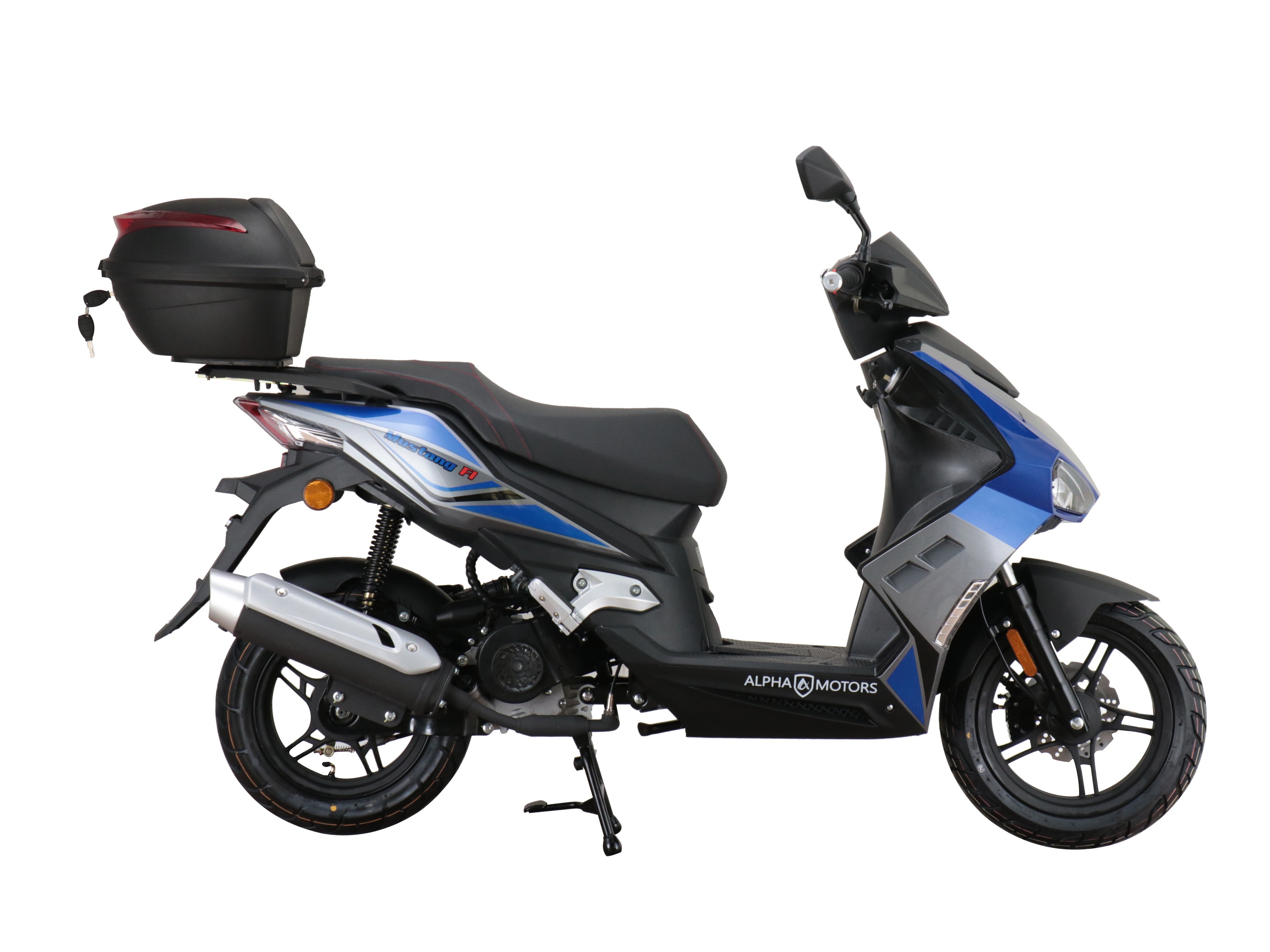 ALPHA MOTORS Motorroller Mustang FI 50 ccm EURO 5 inkl. Topcase (blau-grau, 25 km/h) – Bild 3 von 4