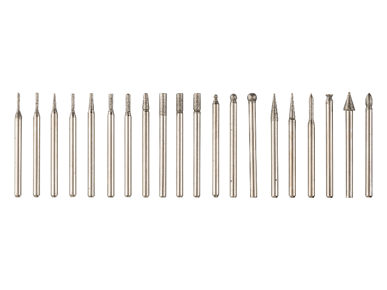 Satz mit 20 Diamantbohrern zum Gravieren.