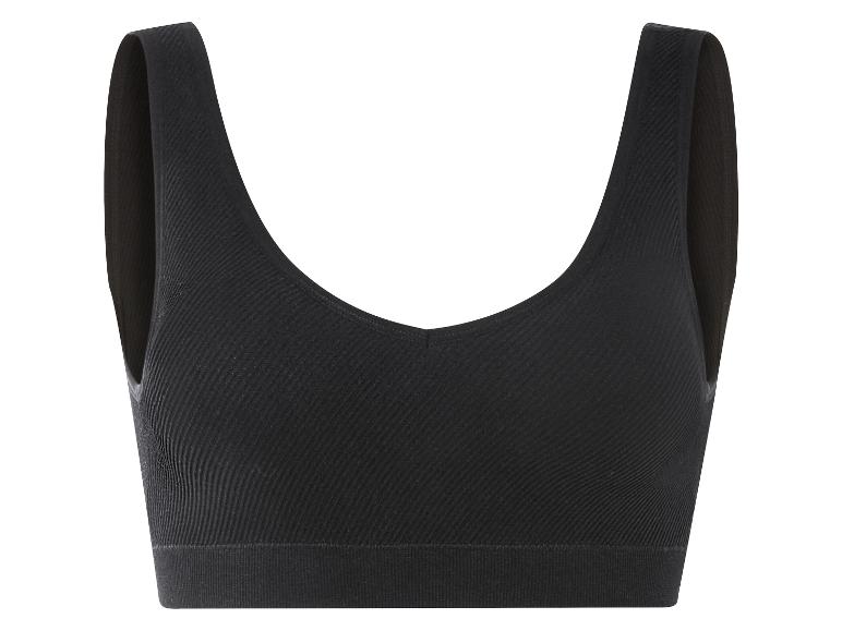 Ein schwarzer, nahtloser BH ohne Bügel.