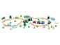 Peppa Pig Holzeisenbahn-Set mit Schienen, Fahrzeugen und Figuren.