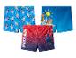Drei Kinder-Badehosen: blau mit Hunden, blau mit Welpen und rot-blau mit Spider-Man.