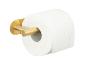 Goldener Toilettenpapierhalter mit einer Rolle Toilettenpapier.