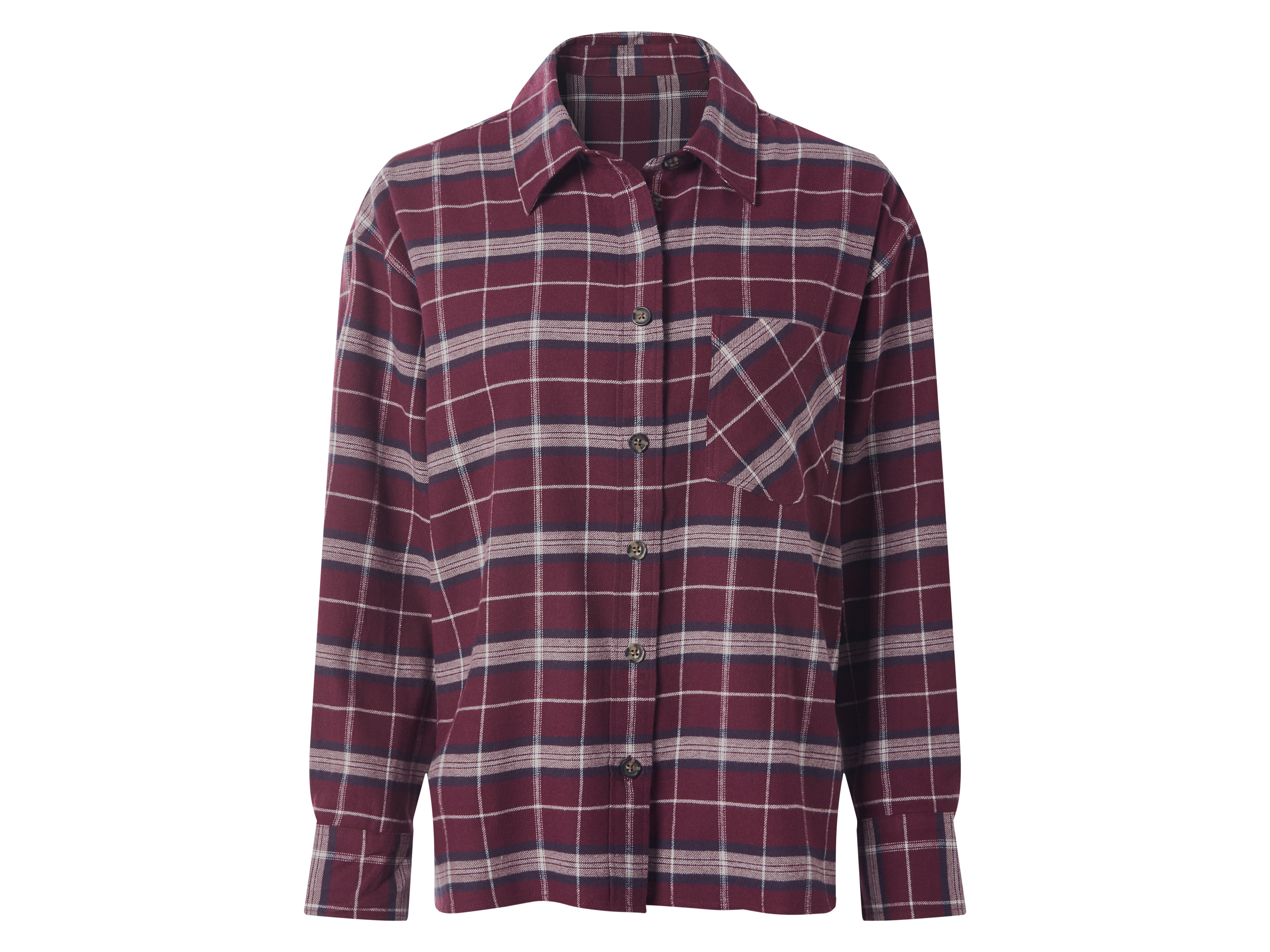 ESMARA® Damen Oversize-Flanellbluse (Bordeaux, L (44/46))"" - Farbe: rot