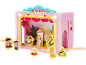 Kinder-Holzpuppentheater mit Märchenfiguren und „Story Time“-Schild.