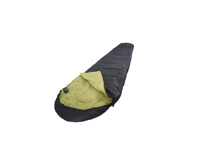 Orbit Schlafsack, schwarz mit olivgrün, zum Campen.