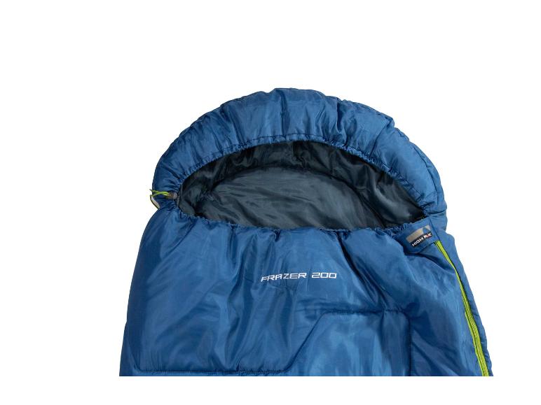 Blauer High Peak Frazer 200 Schlafsack mit Kapuze.