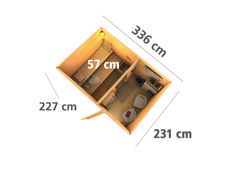 Gehe zu Vollbildansicht: Karibu 38 mm Saunahaus »Sikea«, mit Vorraum - Bild 35