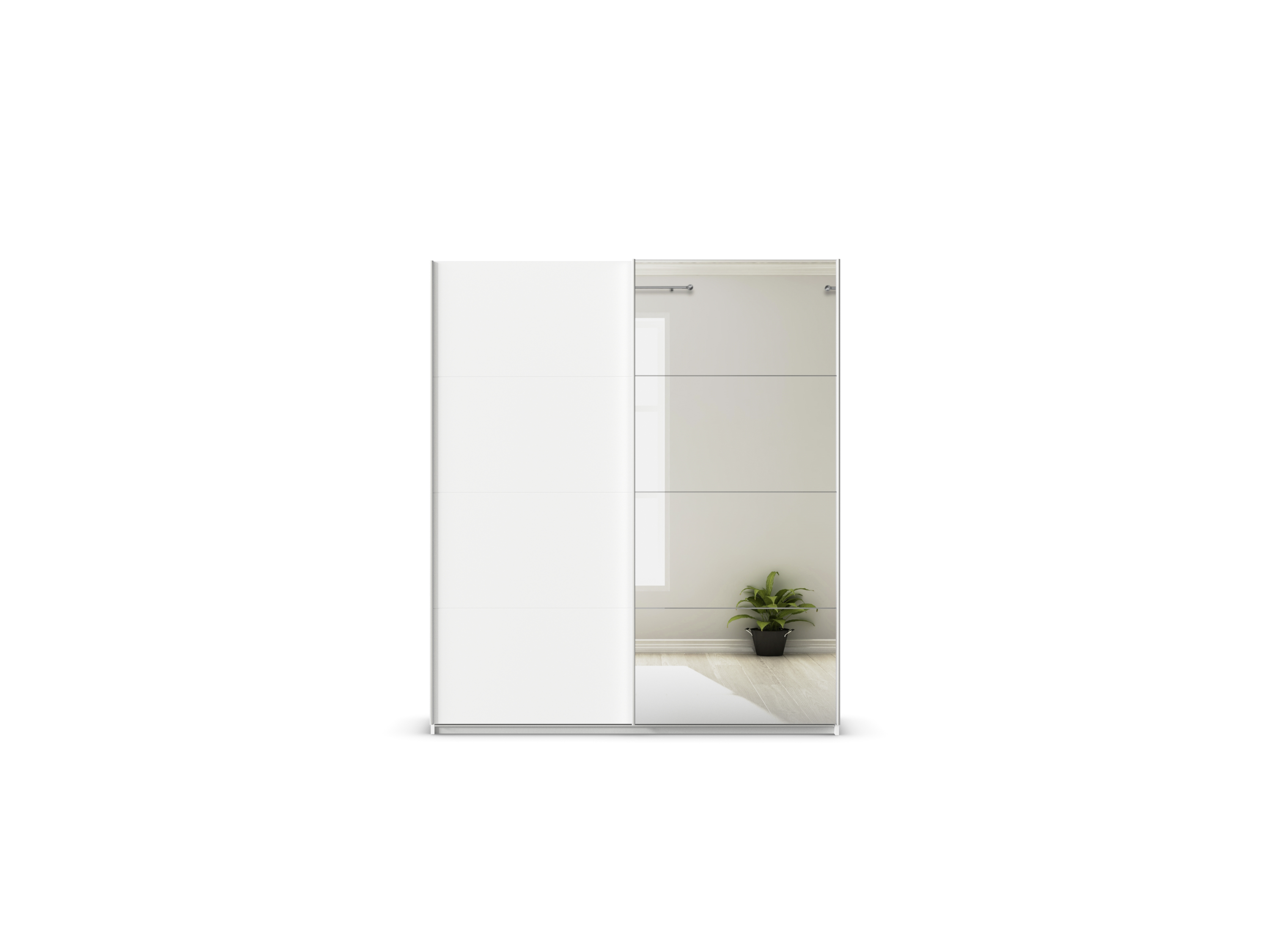 RAUCH ORANGE Quadra Schwebetürenschrank mit Spiegelelementen (Premium-Zubehör, Korpus: Weiß, 181 x 210 cm) – Bild 3 von 4