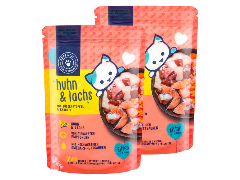 Gehe zu Vollbildansicht: PetsDeli Trockenfutter Junior Huhn & Lachs mit Süsskartoffel & Karotte für Katzen, 2 x 400 g - Bild 1