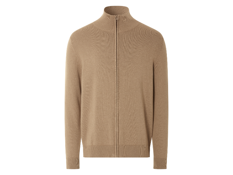 Beige Herren-Reißverschluss-Pullover.