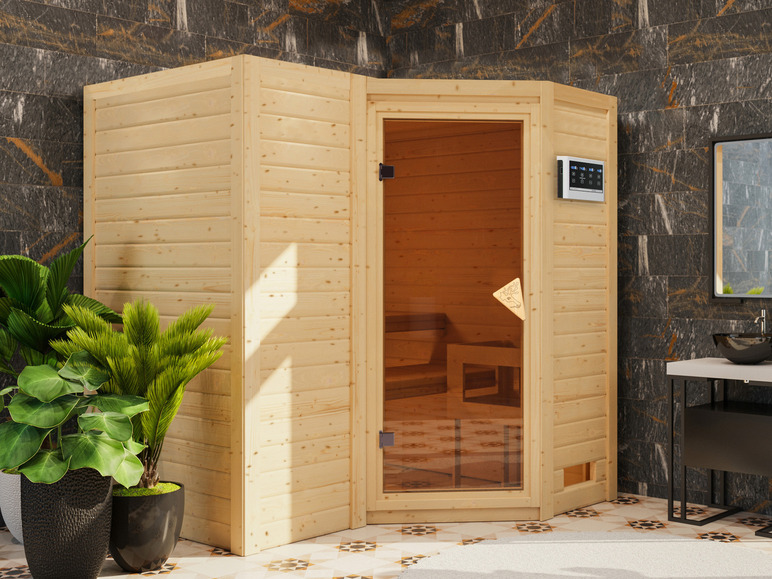 Gehe zu Vollbildansicht: Karibu Indoor-Sauna »Aspby«, Eckeinstieg, 9 kW Ofen - Bild 43