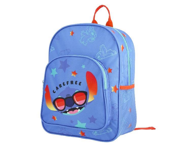 Blauer Rucksack mit Cartoon-Charakter-Aufdruck mit Sonnenbrille und dem Text „CAREFREE“.