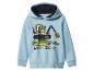 Hellblauer Kinder-Kapuzenpullover mit Dinosaurier-Bagger-Motiv und dem Text „WORK ZONE“.